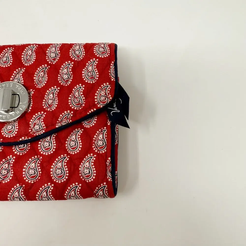 Vera Bradley Red Petite Red Bandana Paisley Turnlock Wallet Wristlet Strap - Picture 5 of 10